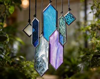 Carillon éolien géométrique en verre, attrape-soleil en vitrail, décoration pour fenêtre, décoration bohème, cadeau de pendaison de crémaillère