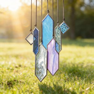 Geometric Glass Wind Chime, Stained Glass Suncatcher, Window Hanging Decor, Boho Home Decor, Housewarming Gift image 2