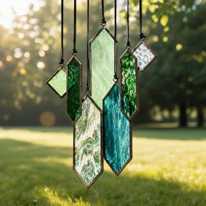 Geometric Glass Wind Chime, Stained Glass Suncatcher, Window Hanging Decor, Boho Home Decor, Housewarming Gift Style 1