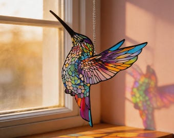Attrape-soleil en vitrail colibri, tenture colorée, attrape-soleil arc-en-ciel, cadeau pour maman, déco amateur d'oiseaux, oeuvre d'art pour fenêtre de maison