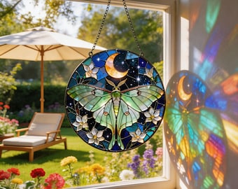 Adorno colgante de polilla de vidriera / Decoración gótica inspirada en la naturaleza / Regalo atrapasoles / Regalo para el Día de la Madre / Regalo conmemorativo