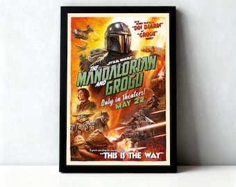The Mandalorian and Grogu, Star Wars Vintage Movie Poster Print