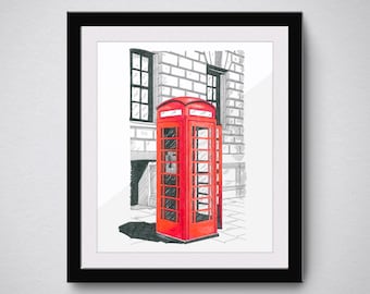 Cabina Telefonica Rossa di Londra – Disegno a China e Pastelli – Stampa Digitale A3