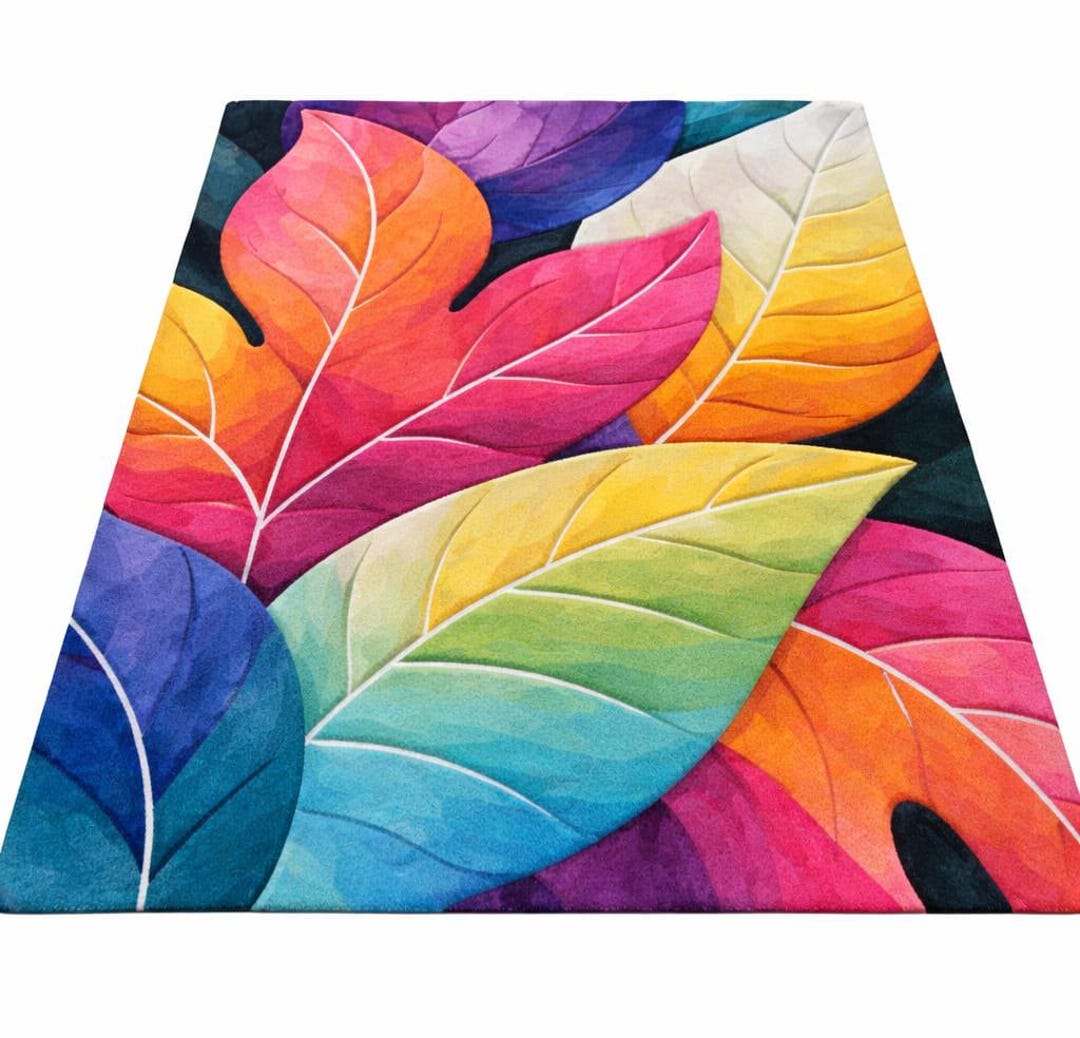 Hand Tufted Rug Vibrant Multicolor Leaf Pattern Rug With Artistic ...