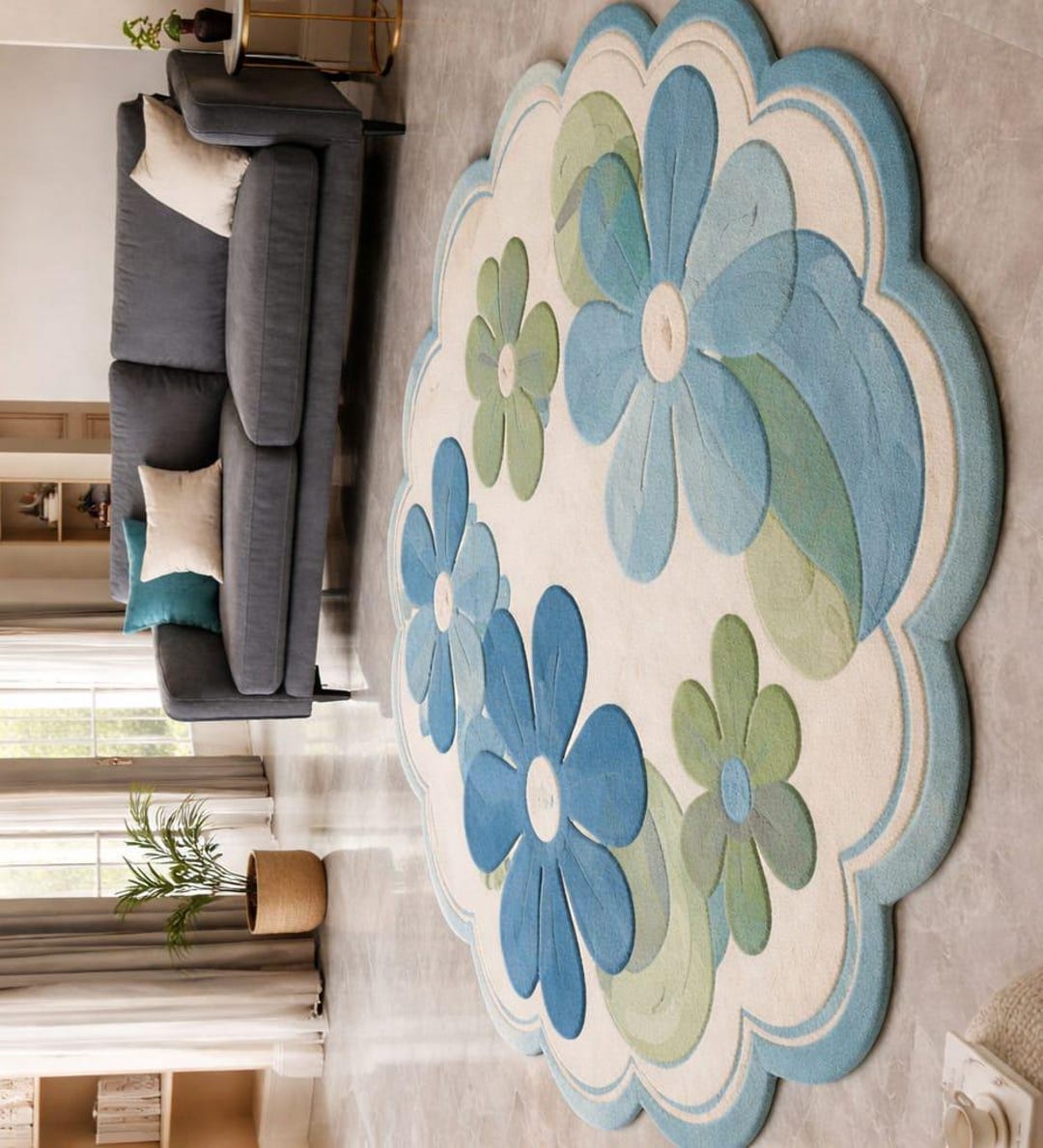 Ceiling Mounted Rug Hand Tufte Rug Whimsical Floral Ceiling in a Modern Living Space - Etsy