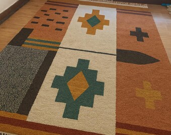 Hand knotted rug “Artisanal Hand-Knotted Southwestern Design Rug”