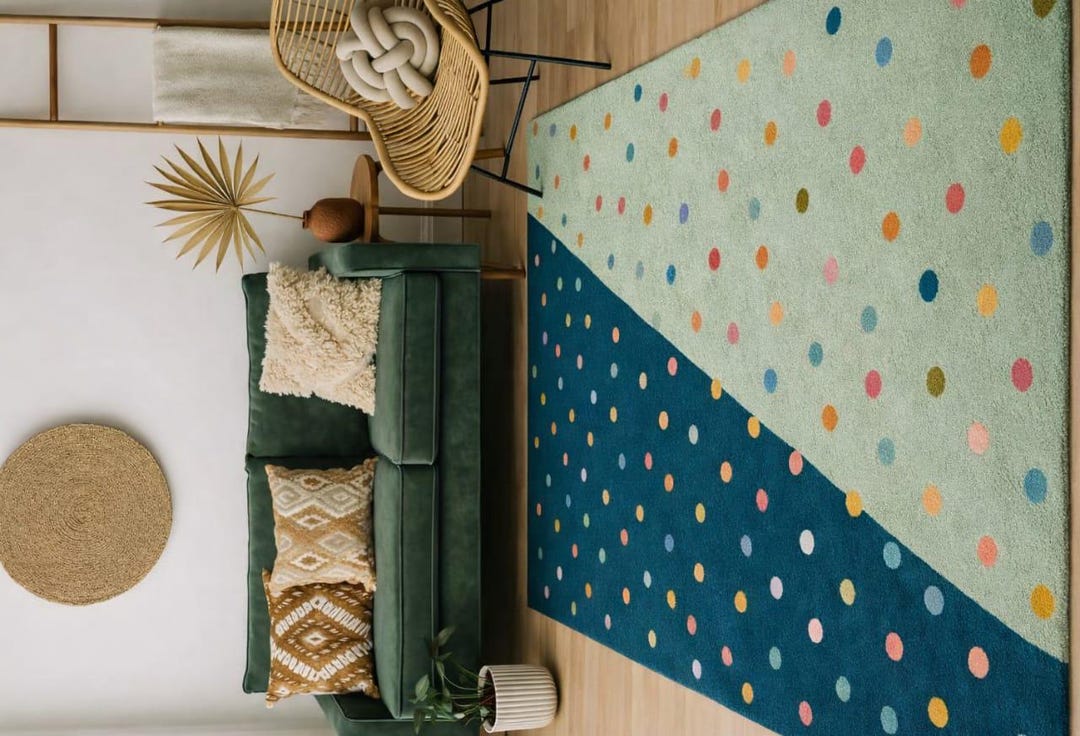 Hand Tufte Rug “playful Polka Dot Geometric Rug in Modern Living Room ...