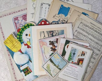 Vintage Christmas Ephemera Pack, Children's Book, Cards, Sheet Music, 35+ Pieces