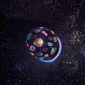 SOTI Sculptural Artwork, Handcrafted 12 inch Discoball Art, Cosmic Mirror Tile, Unique One of a Kind Spatial Art Piece