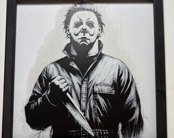 Lámina de HueForge inspirada en Michael Myers, decoración de terror, oscura, arte de pared.