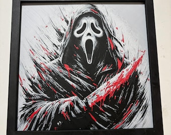 Lámina de Hueforge inspirada en Ghostface/Scream, decoración de terror, oscura, arte de pared.
