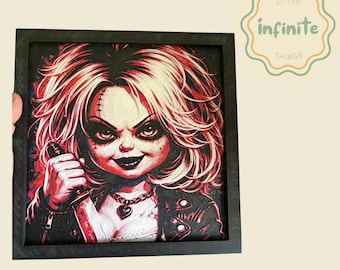 Lámina inspirada en Tiffany/Chucky, arte de pared, Hueforge, decoración de terror, oscura