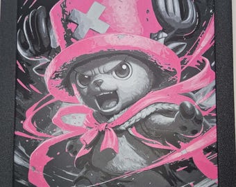 Arte de pared inspirado en Tony Tony Chopper / Estampado de anime adorable / Decoración kawaii / Estampado con efecto de capas 3D / One Piece