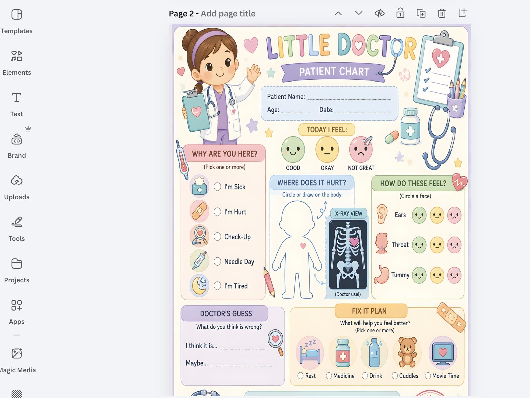 Little Doctor Patient Chart Printable | Kids Medical Role Play Activity ...