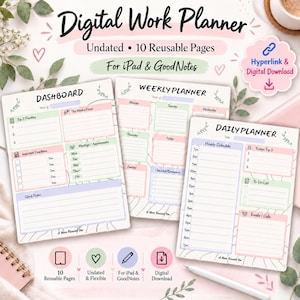 Planificador de trabajo digital para iPad / Planificador de productividad GoodNotes / Planificador semanal, diario y de proyectos y reuniones / HIPERVÍNCULO