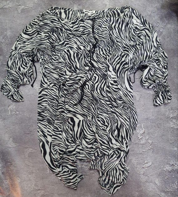 McQ, McQ Alexander McQueen Zebra Print Dress | Avant-Garde Draped Mini | Size 40 IT | Gothic Glamour Statement Piece | Luxury Designer Fashion