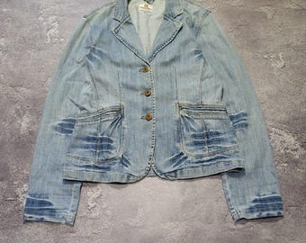 Diesel Archival Denim Blazer Jacket Light Blue Size 33 Distressed Whiskering