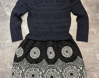 RED Valentino Black Knit & Quilted Embroidered Dress Size IT 36 S Luxury