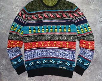 Rare Diesel Patterned Wool Blend Sweater XL Colorful Streetwear Aesthetic Jumper