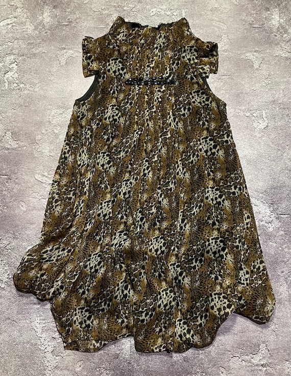 Chloé, Chloé Vintage Leopard Print Silk Chiffon Mini Dress High Neck Size 4