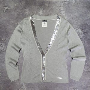 Autentico cardigan D&G Dolce & Gabbana in lurex argento | Maglione vintage Y2K con paillettes e scollo a V | Taglia M | Maglia metallizzata scintillante | Lusso italiano