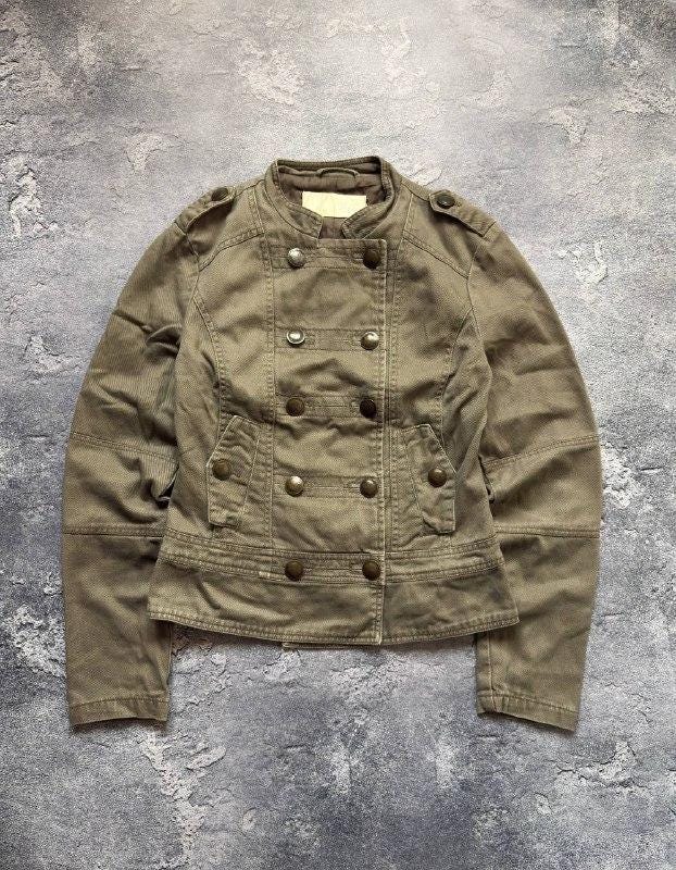 Vintage Khaki Napoleon Jacket Military Double Breasted Cargo Size