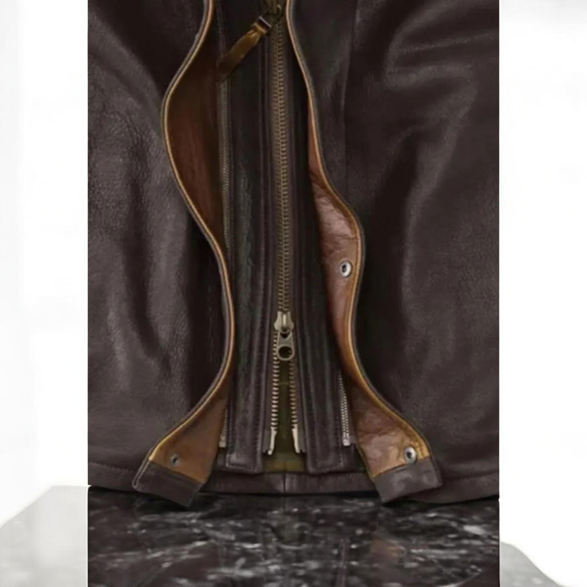 Brown Leather Vest With warm faux fur main image 0