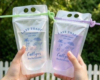 Küsten Bachelorette Getränkebeutel mit Strohhalmen, individueller letzter Toast auf den Küstenstrand-Partytaschen, Sommer Brautdusche Gefälligkeiten