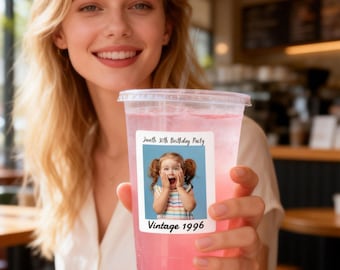 Custom Photo Cups, Birthday Party Cups,Personalized Plastic Party Cups, Vintage Year Face Cups for Milestone Birthdays,Funny Party Favors