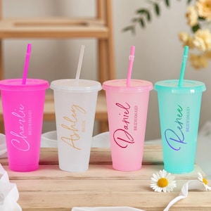 カスタムネーム 24オンス タンブラー、ストロー付きグリッターコールドカップ、ブライズメイドプロポーズギフト、独身パーティーカップ、パーティーの記念品、再利用可能なドリンクウェア