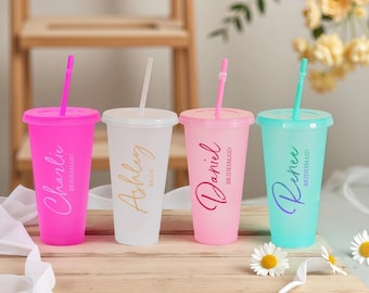 Vaso de 24 oz con nombre personalizado, vaso frío con purpurina y pajita, regalo para propuesta de dama de honor, vasos para despedida de soltera, recuerdo de fiesta, artículos reutilizables para bebidas.