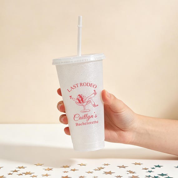 Last Rodeo Bachelorette Cups, Custom Nashville Party Favors, Personalized Glitter Cold Cup with Straw, Disco Cowgirl Girls Trip Gift