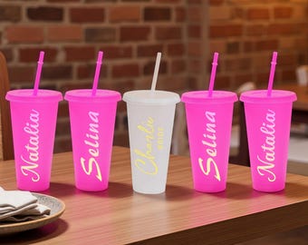 Vaso personalizado para dama de honor: vaso pastel de 24 oz con tapa y pajita, vasos con logotipo personalizado y nombre.