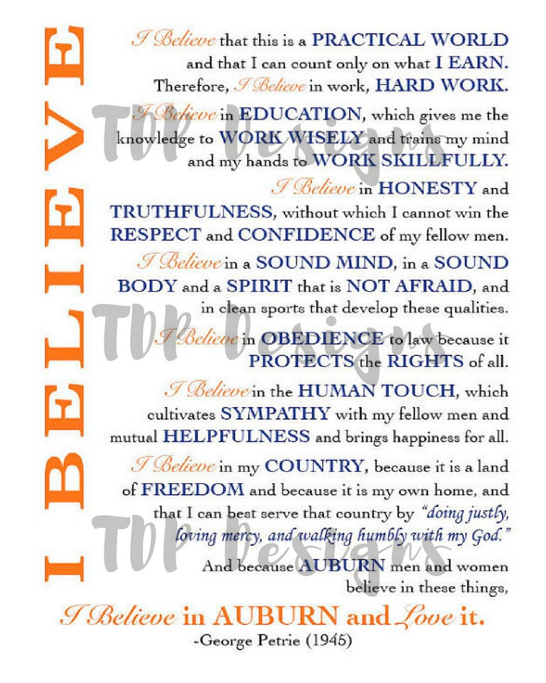 DIGITAL 8X10 Print of the Auburn Creed. - Etsy UK