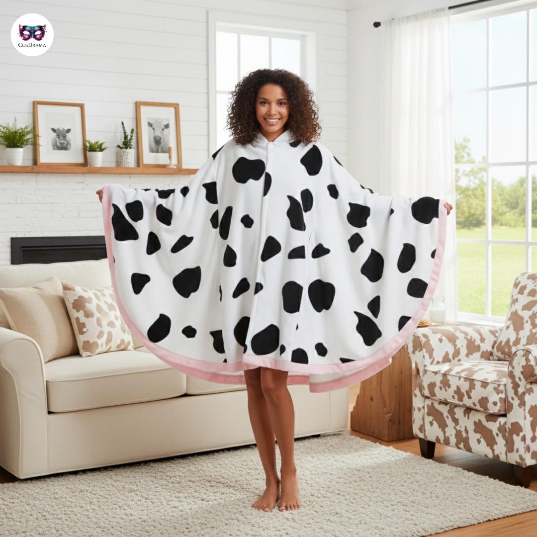 Cute Cow Hooded Cape Robe for Women | Plush Animal Pajama Shawl, Cozy ...