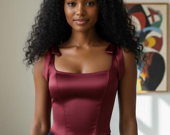 Patrón de costura para corsé reversible / Corpiño ajustable con cordones (PDF) / Patrón de corsé DIY para principiantes con ojales y detalles de cinta