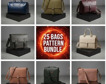 Paquete de 23 patrones para bolsos de cuero / Plantillas para mochilas de mensajero / Archivos PDF y DXF cortados con láser / Kit de manualidades de cuero DIY