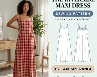 Gathered Boho Maxi Dress PDF, Strap Sundress Sewing Pattern XS to 4XL, Plus Size Instant Download, Flowy Summer Dress Tutorial