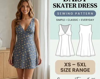 Blue Floral V-Neck Mini Dress Sewing Pattern | Fitted Bodice A-Line Sundress