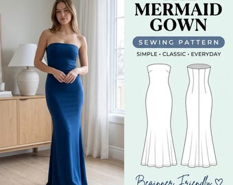 Strapless Maxi Dress Sewing Pattern PDF, 2 Free Bonus Patterns Included, Stretch Fabric Gown Tutorial, Beginner Friendly Instant Download