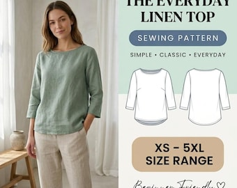Linen Blouse Sewing Pattern | Women's Round Neck Top (Digital Download)