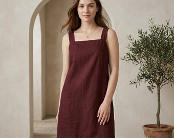 Square Neck Mini Dress Sewing Pattern PDF, Shift Dress Tutorial XS to 3XL, Beginner Friendly Instant Download,Sleeveless Linen Dress Pattern