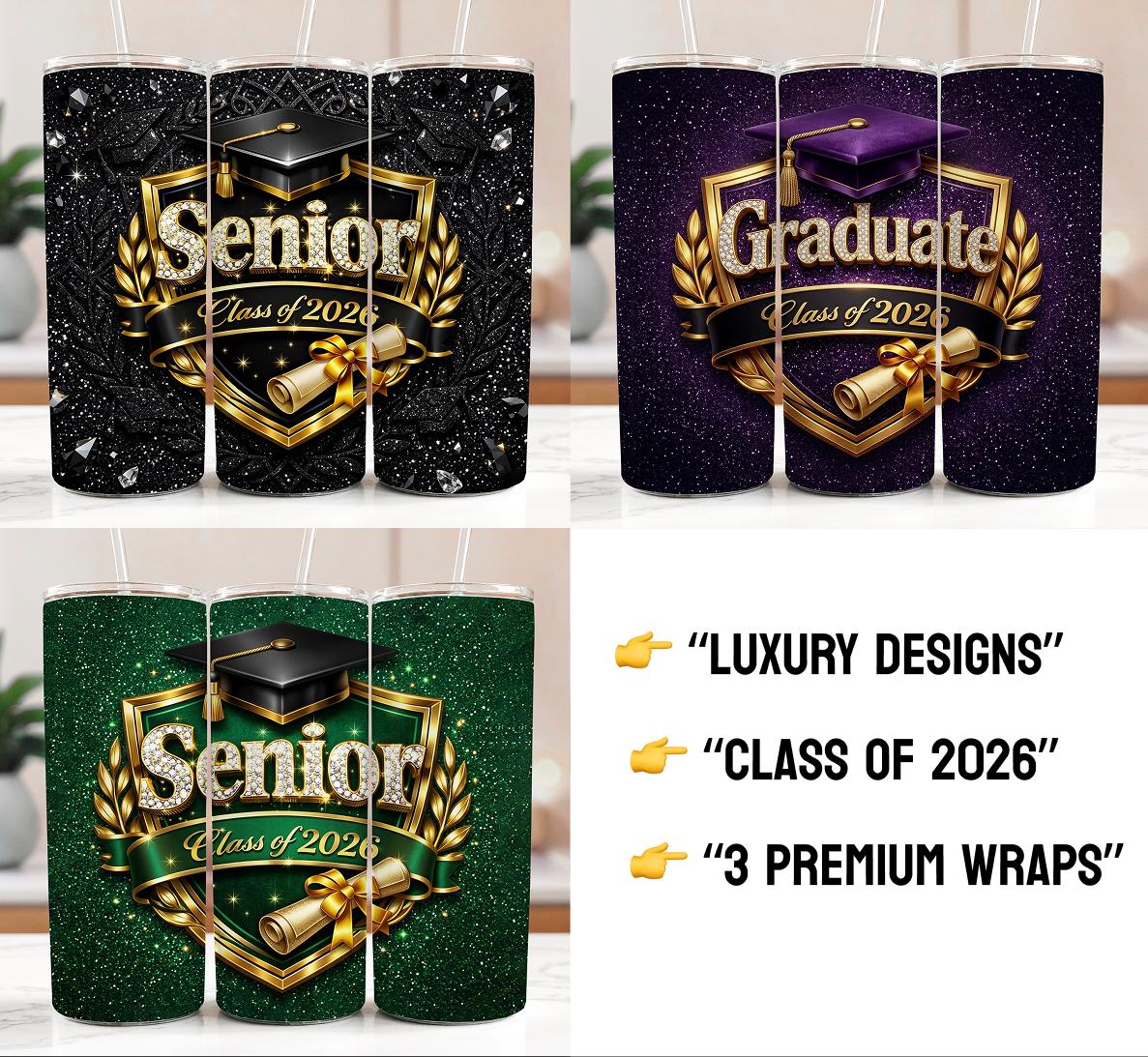 First Class Wraps Class of 2026 Tumbler Wrap Bundle PNG | Senior 2026 Luxury Graduation ...