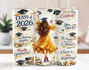 Senior 2026 PNG Tumbler Wrap, Klasse von 2026 Graduierung PNG, Girl Graduate Sublimation Design, 20 Unzen Skinny Tumbler Wrap Digitaler Download