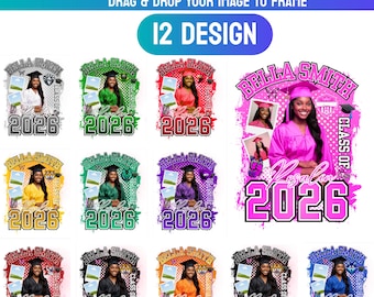 12x Abschluss T-Shirt Canva Template Bundle 2026 | Bootleg Rap Tee Senior Shirt Designs | Klasse von 2026 bearbeitbarer Grad PNG | T-Shirt