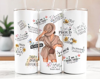 Tumbler Wrap "Credi in te stesso" PNG / Tumbler Skinny da 20 once con affermazioni positive, design a sublimazione / Tumbler Wrap con citazione motivazionale