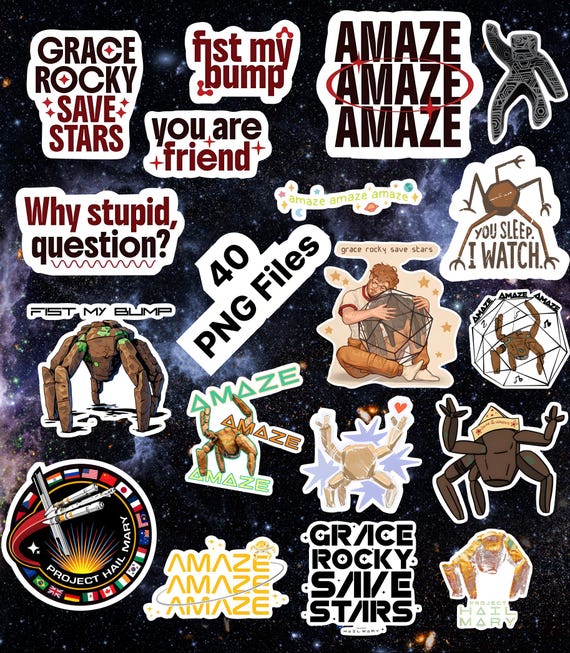 Project Hail Mary PNG Bundle, 40 PNG, Rocky Grace Quotes, Fist My Bump (Digital Download)