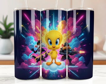 Tweety Bird Tumbler Wrap: Cartone animato PNG, bicchiere sottile da 20 once (download digitale)