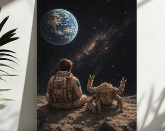 Project Hail Mary inspirierte Wandkunst, emotionales Sci-Fi Weltraumplakat, Astronauten- & Alien-Begleiterdruck, Galaxiekunstwerk, digitaler Download