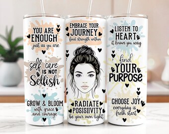 Tumbler avvolgente con citazione motivazionale PNG / Tumbler sottile da 20 once Empowerment / Tumbler avvolgente con affermazione di cura di sé / Ispirazione